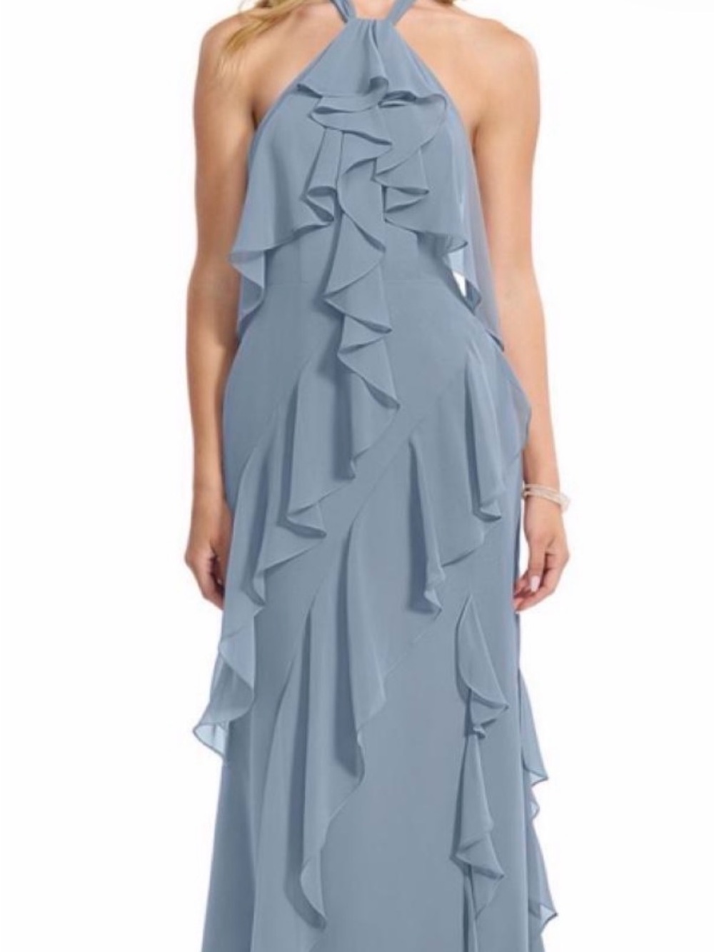 Ruffled Halter Maxi Dress in Soft Gray